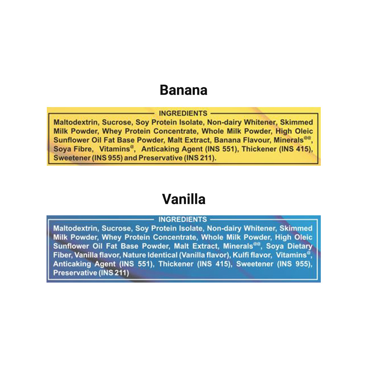 Banana and Vanilla Combo ingredients