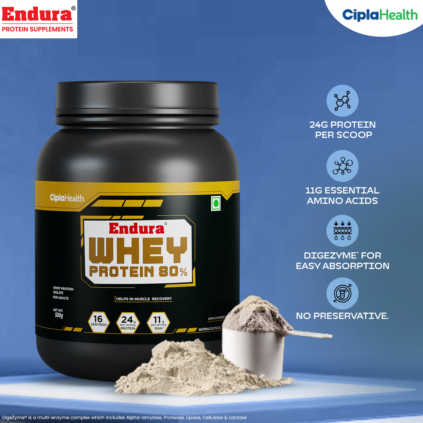 Endura Whey Protein 80% RAW Whey 500 gms
