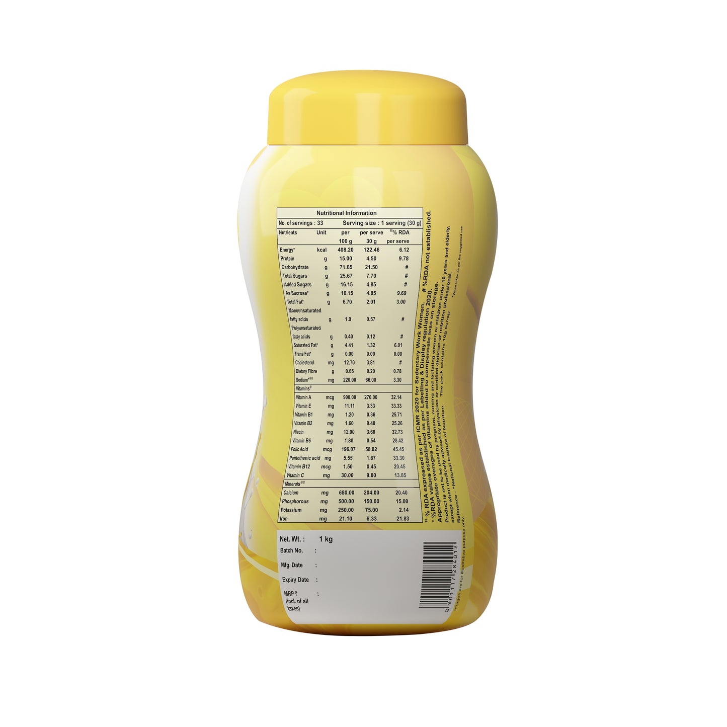 Endura Mass Banana Flavour 1 kg Nutritional Information